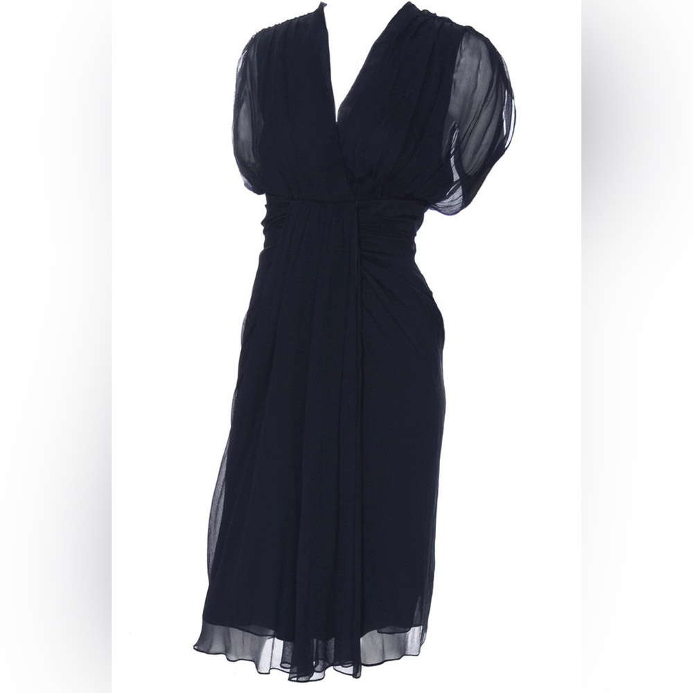DIANE VON FURSTENBERG SILK CHIFFON DRESS NAVY BLUE GRECIAN DRAPING nwot sz 8